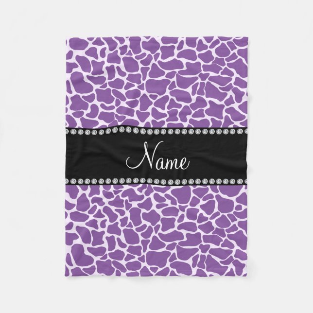 Personalized name purple giraffe pattern fleece blanket (Front)