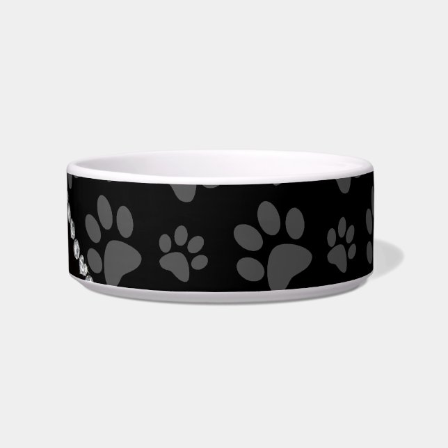 Personalized name purple glitter black paws bowl (Right)