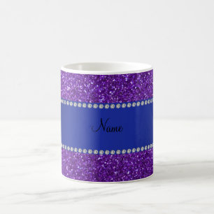 Personalized name purple glitter diamonds coffee mug