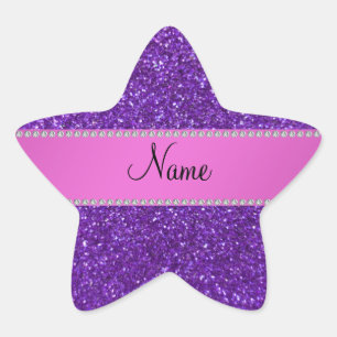 Personalized name purple glitter diamonds star sticker