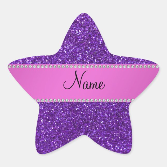 Personalized name purple glitter diamonds star sticker (Front)