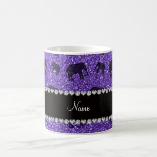 Personalized name purple glitter elephants coffee mug