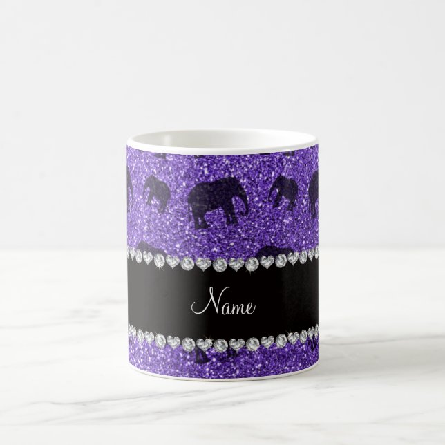 Personalized name purple glitter elephants coffee mug (Center)
