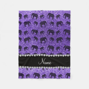 Personalized name purple glitter elephants fleece blanket