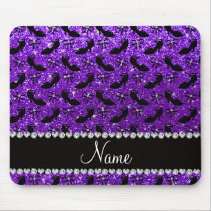 Personalized name purple glitter fancy shoes bows mouse pad
