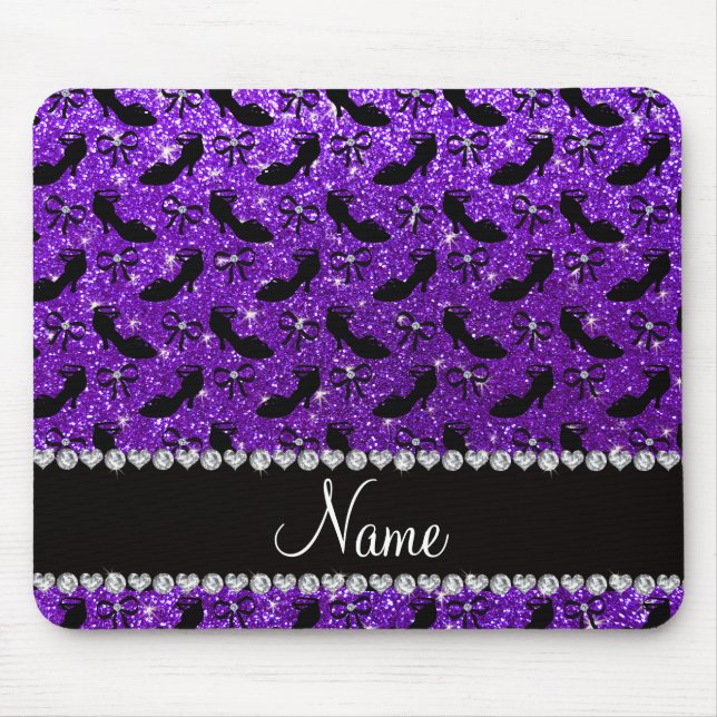 Personalized name purple glitter fancy shoes bows mouse pad (Front)