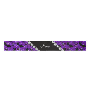 Personalized name purple glitter fancy shoes bows satin ribbon