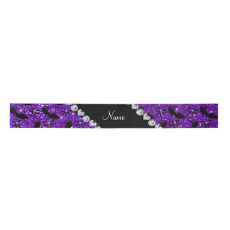 Personalized name purple glitter fancy shoes bows satin ribbon