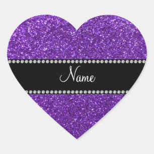 Personalized name purple glitter heart sticker