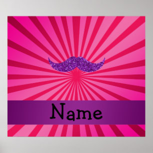 Personalized name purple glitter moustache poster
