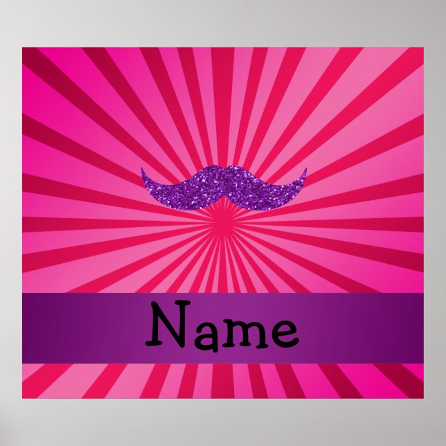 Personalized name purple glitter moustache poster (Front)