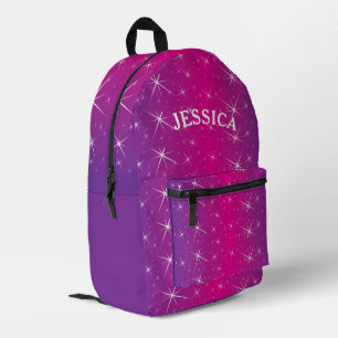 Personalized Name Purple Glitter Star Printed Backpack