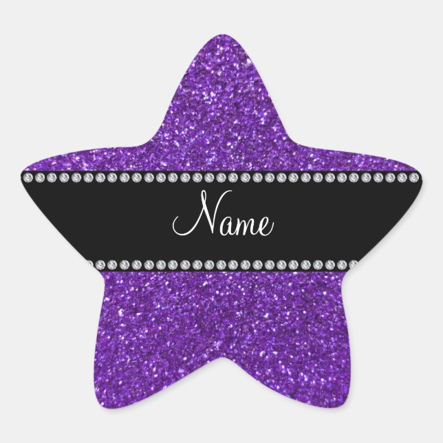 Personalized name purple glitter star sticker (Front)