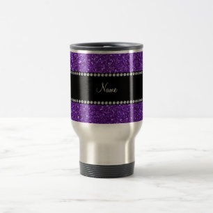 Personalized name purple glitter travel mug