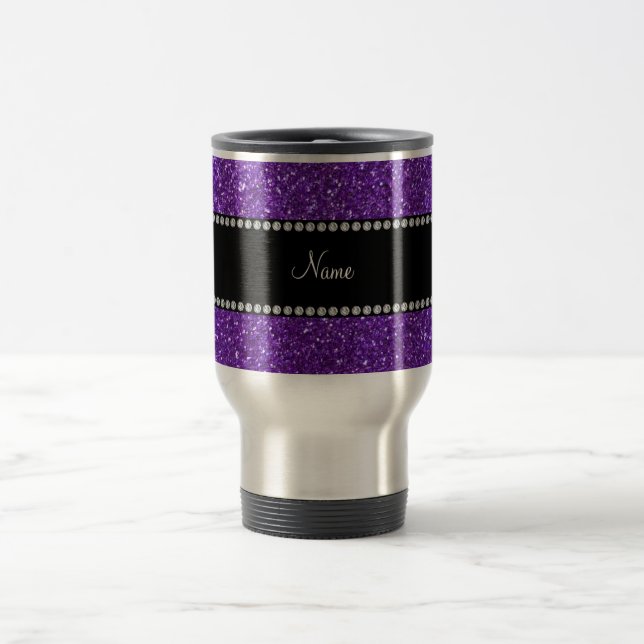 Personalized name purple glitter travel mug (Center)