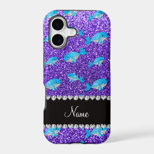 Personalized name purple glitter whales