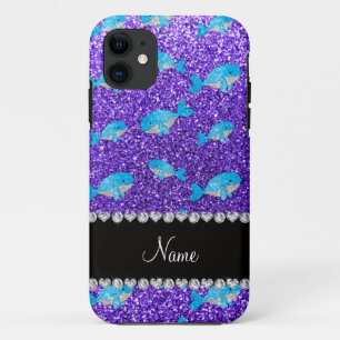 Personalized name purple glitter whales iPhone 11 case