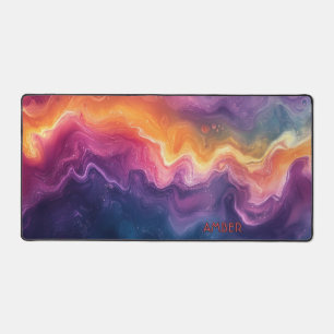 Personalized Name Purple Gold Fluid Art Abstract Desk Mat