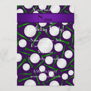 Personalized name purple golf balls tees invitation