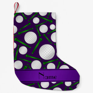 Personalized name purple golf balls tees small christmas stocking