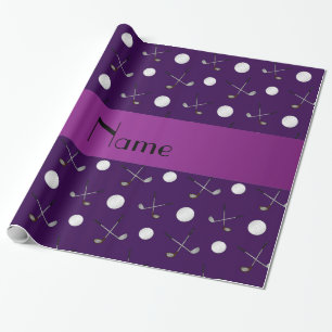 Personalized name purple golf balls wrapping paper
