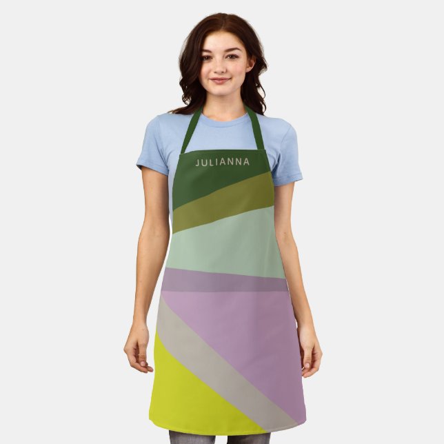 Personalized Name Purple Green Kitchen Chef Mom Apron (Worn)