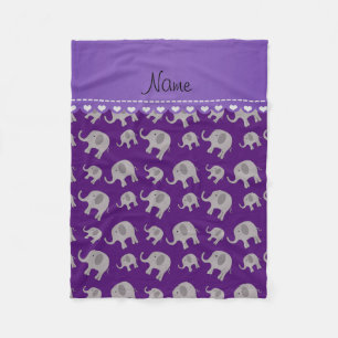 Personalized name purple grey elephants fleece blanket