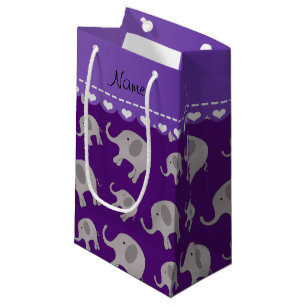 Personalized name purple grey elephants small gift bag