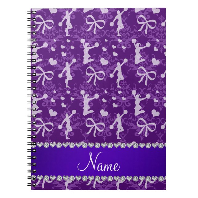 Personalized name purple gymnastics damask notebook (Front)