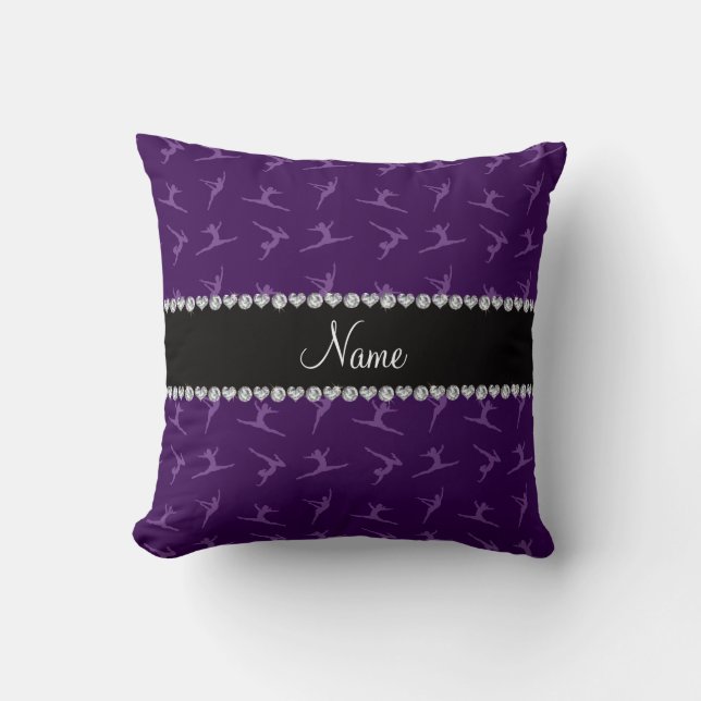 Personalized name purple gymnastics pattern throw pillow (Front)