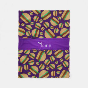 Personalized name purple hamburger pattern fleece blanket
