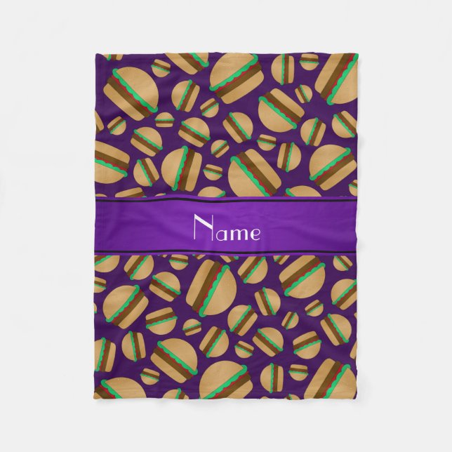 Personalized name purple hamburger pattern fleece blanket (Front)