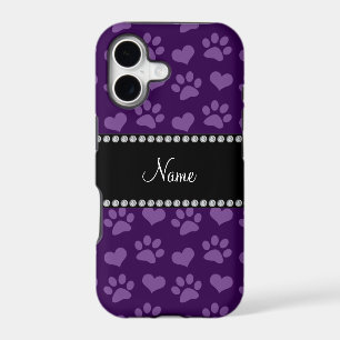 Personalized name purple hearts and paw prints
