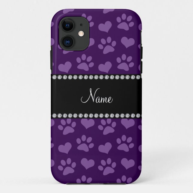 Personalized name purple hearts and paw prints Case-Mate iPhone case (Back)
