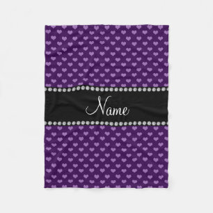 Personalized name purple hearts fleece blanket