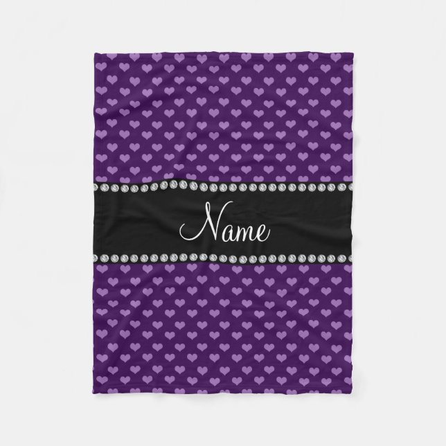 Personalized name purple hearts fleece blanket (Front)