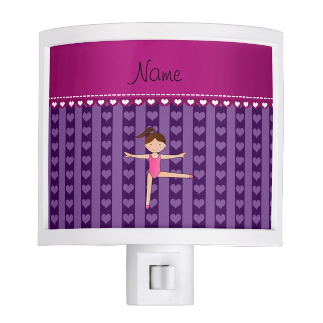 Personalized name purple hearts stripes gymnast nite lights (Front)