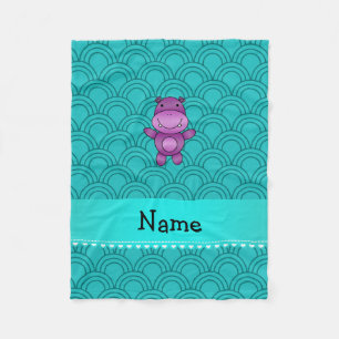 Personalized name purple hippo turquoise pattern fleece blanket
