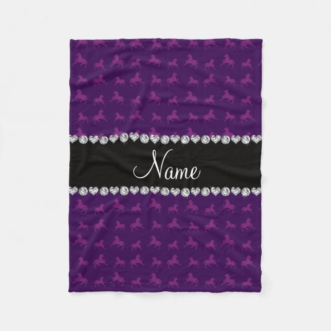 Personalized name purple horse pattern fleece blanket (Front)