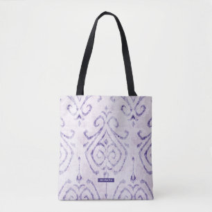 Personalized Name purple Ikat Pattern Bridesmaid Tote Bag