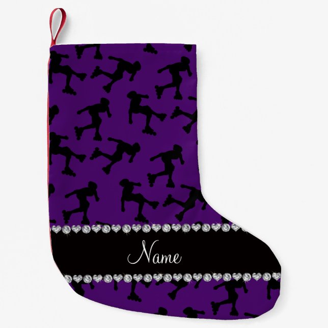 Personalized name purple inline skating small christmas stocking (Front)