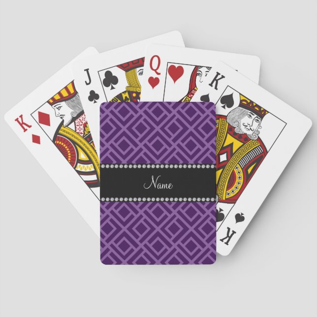 Personalized name purple interlocking triangles playing cards (Back)