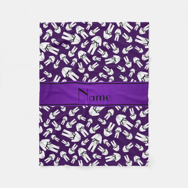 Personalized name purple karate pattern fleece blanket (Front)