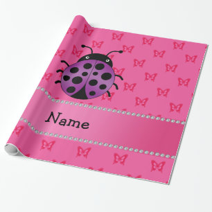 Personalized name purple ladybug pink butterflies wrapping paper