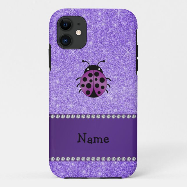 Personalized name purple ladybug purple glitter Case-Mate iPhone case (Back)