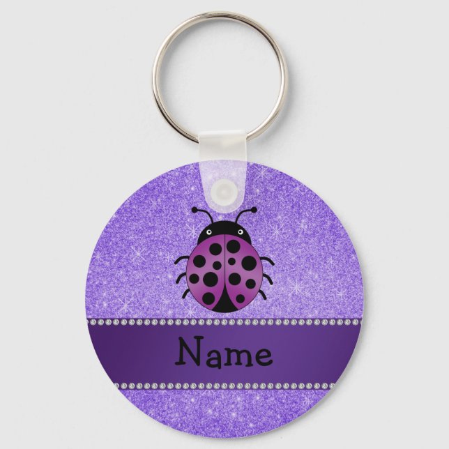 Personalized name purple ladybug purple glitter keychain (Front)