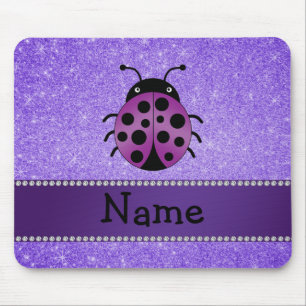 Personalized name purple ladybug purple glitter mouse pad