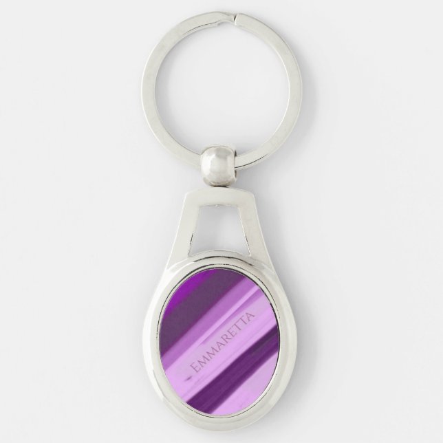 Personalized Name Purple Lavender Stripes  Keychain (Front)