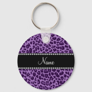 Personalized name purple leopard pattern keychain