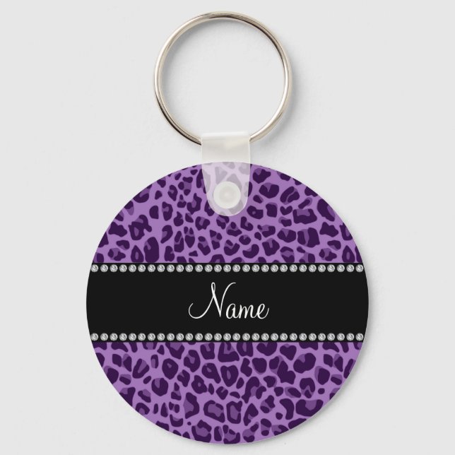 Personalized name purple leopard pattern keychain (Front)